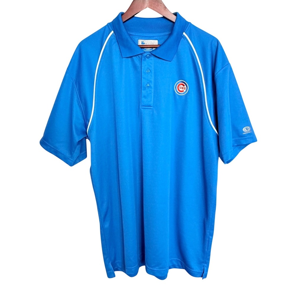 MLB Chicago Cubs True Fan Polo Shirt Mens XL Blue Performance Golf Short Sleeve